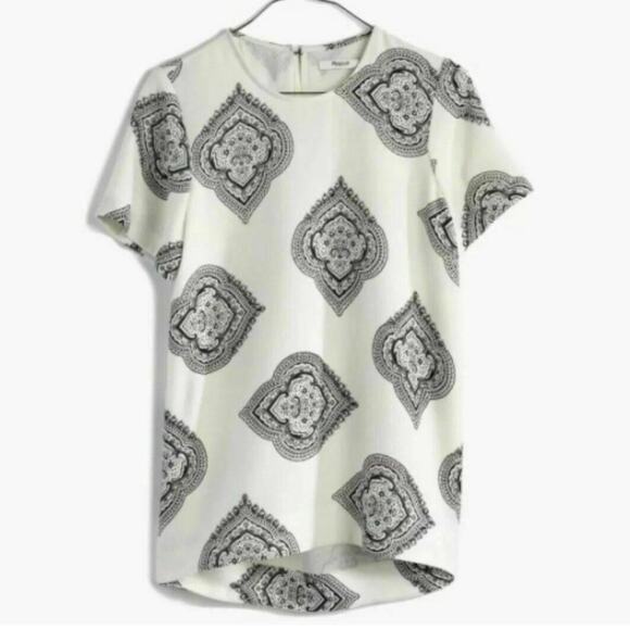 Madewell Tailored Tee Estate Paisley Cream Black Pullover Top Shirt sz Small - Picture 3 of 12